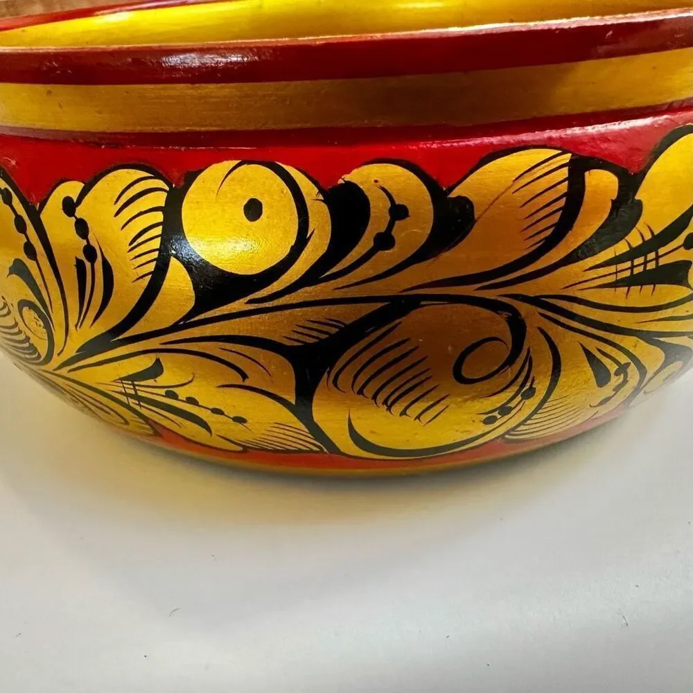 Vintage Wooden Lacquer Bowl Hand Made in Russia